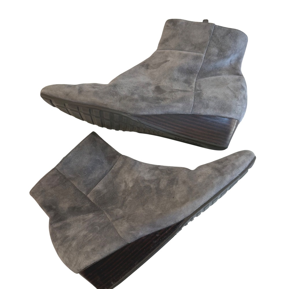 Cole Haan Gray Suede Leather Pointed Toe Zip Up Ankle Booties‎ Women's Size 10 B